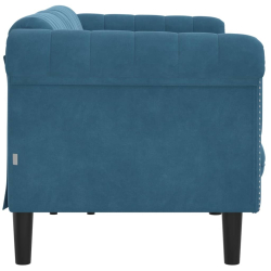 Sofa 3-osobowa, niebieska, tapicerowana aksamitem