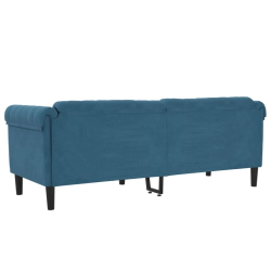 Sofa 3-osobowa, niebieska, tapicerowana aksamitem