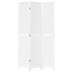 Parawan pokojowy, 3-panelowy, biały, lite drewno paulowni