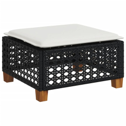Stołek ogrodowy z poduszką, czarny, 63,5x56x32 cm, rattan PE