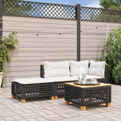 Stołek ogrodowy z poduszką, czarny, 63,5x56x32 cm, rattan PE
