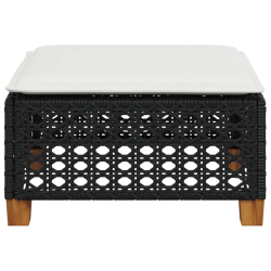 Stołek ogrodowy z poduszką, czarny, 63,5x56x32 cm, rattan PE