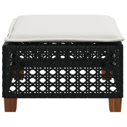 Stołek ogrodowy z poduszką, czarny, 63,5x56x32 cm, rattan PE