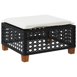 Stołek ogrodowy z poduszką, czarny, 63,5x56x32 cm, rattan PE