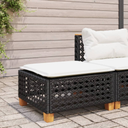 Stołek ogrodowy z poduszką, czarny, 63,5x56x32 cm, rattan PE