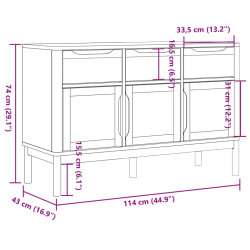 Szafka FLORO, biała, 114x43x74 cm, lite drewno sosnowe