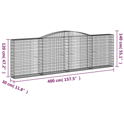 Kosze gabionowe, 25 szt, 400x30x120/140cm, galwanizowane żelazo