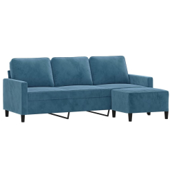 3-osobowa sofa z podnóżkiem, niebieska, 180 cm, aksamit