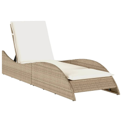 Leżanka z poduszką, beżowa, 60x205x73 cm, polirattan