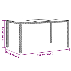 Stół ogrodowy ze szklanym blatem, czarny, 150x90x75cm rattan PE
