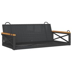 Ławka bujana, czarna, 109x62x40 cm, polirattan