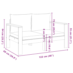 Sofa ogrodowa z poduszkami, 2-osobowa, lite drewno akacjowe