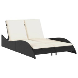 Leżanka z poduszkami, czarna, 114x205x73 cm, polirattan