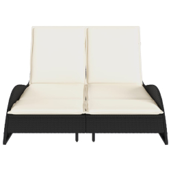 Leżanka z poduszkami, czarna, 114x205x73 cm, polirattan