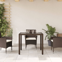 Stół ogrodowy ze szklanym blatem, brąz, 90x90x75 cm, polirattan