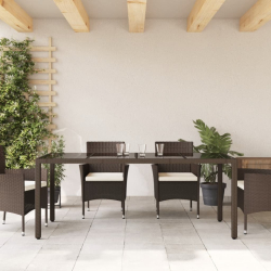 Stół ogrodowy ze szklanym blatem, brąz, 190x90x75cm, polirattan