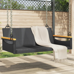 Ławka bujana, czarna, 109x62x40 cm, polirattan