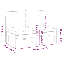 Sofa ogrodowa bez podłokietników, z poduszkami, 2-osobowa