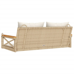 Ławka bujana z poduszkami, beżowa, 109x62x40 cm, polirattan