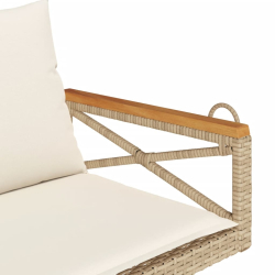 Ławka bujana z poduszkami, beżowa, 109x62x40 cm, polirattan