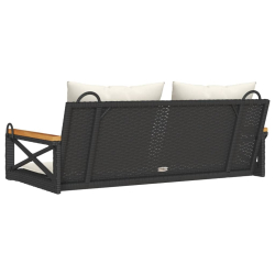 Ławka bujana z poduszkami, czarna, 109x62x40 cm, polirattan