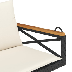 Ławka bujana z poduszkami, czarna, 109x62x40 cm, polirattan