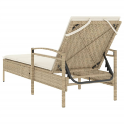 Leżanka z poduszką, beżowa, 63x200x81 cm, polirattan
