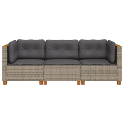 3-osobowa sofa ogrodowa z poduszkami, szara, polirattan