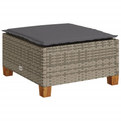 Stołek ogrodowy z poduszką, szary, 63,5x56x32 cm, rattan PE