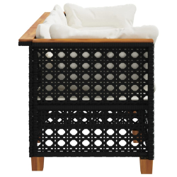 Sofa ogrodowa z poduszkami, 3-osobowa, czarna, polirattan