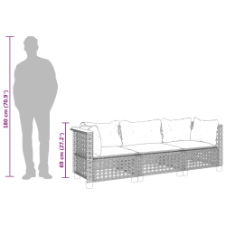Sofa ogrodowa z poduszkami, 3-osobowa, czarna, polirattan