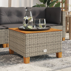 Stolik ogrodowy, szary, 55x55x36 cm rattan PE i drewno akacjowe