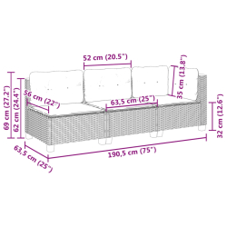 3-osobowa sofa ogrodowa z poduszkami, szara, polirattan