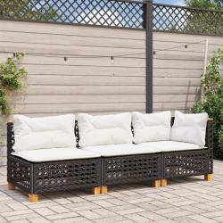 Sofa ogrodowa z poduszkami, 3-osobowa, czarna, polirattan