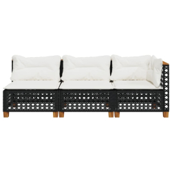 Sofa ogrodowa z poduszkami, 3-osobowa, czarna, polirattan