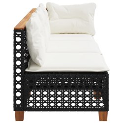 Sofa ogrodowa z poduszkami, 3-osobowa, czarna, polirattan