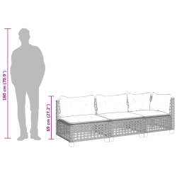 Sofa ogrodowa z poduszkami, 3-osobowa, czarna, polirattan