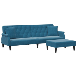 2-os. kanapa rozkładana z poduszkami i podnóżkiem, niebieska
