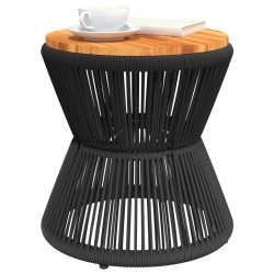Stolik kawowy z drucianą podstawą, czarny, Ø 45x44 cm, akacja