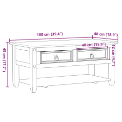 Stolik kawowy z szufladami Corona, 100x48x45 cm, drewno sosnowe