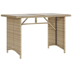 Stół ogrodowy ze szklanym blatem, beż, 110x68x70 cm, polirattan