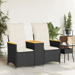 Rozkładana sofa ogrodowa dla 2 os., ze stolikiem, czarna