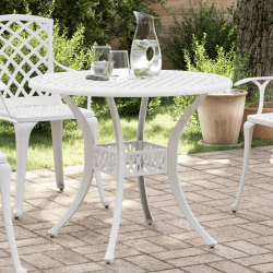 Stolik ogrodowy, biały, Ø90x75 cm, odlewane aluminium