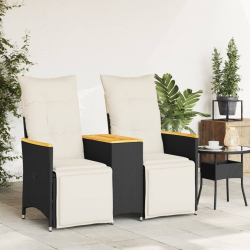 Rozkładana sofa ogrodowa dla 2 os., ze stolikiem, czarna