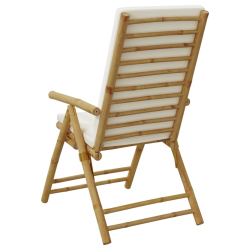 Składane krzesła bistro, 2 szt., z kremowymi poduszkami, bambus