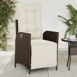 Rozkładany fotel ogrodowy z podnóżkiem, brązowy polirattan