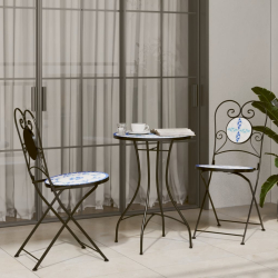Mozaikowy stolik bistro, niebiesko-biały, Ø50x70 cm, ceramiczny