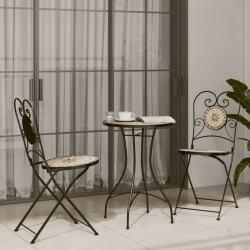 Mozaikowy stolik bistro, terakotowo-biały Ø50x70 cm, ceramiczny