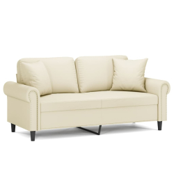 2-osobowa sofa z poduszkami, kremowa, 140 cm, sztuczna skóra