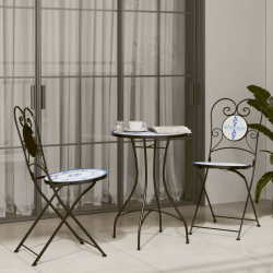 Składane krzesła bistro, 2 szt,. niebiesko-białe, ceramiczne